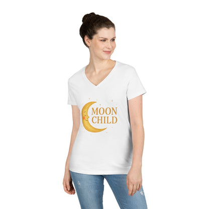 Moon Child Women’s V-Neck Tee – Empowering Celestial Lunar Zodiac Shirt