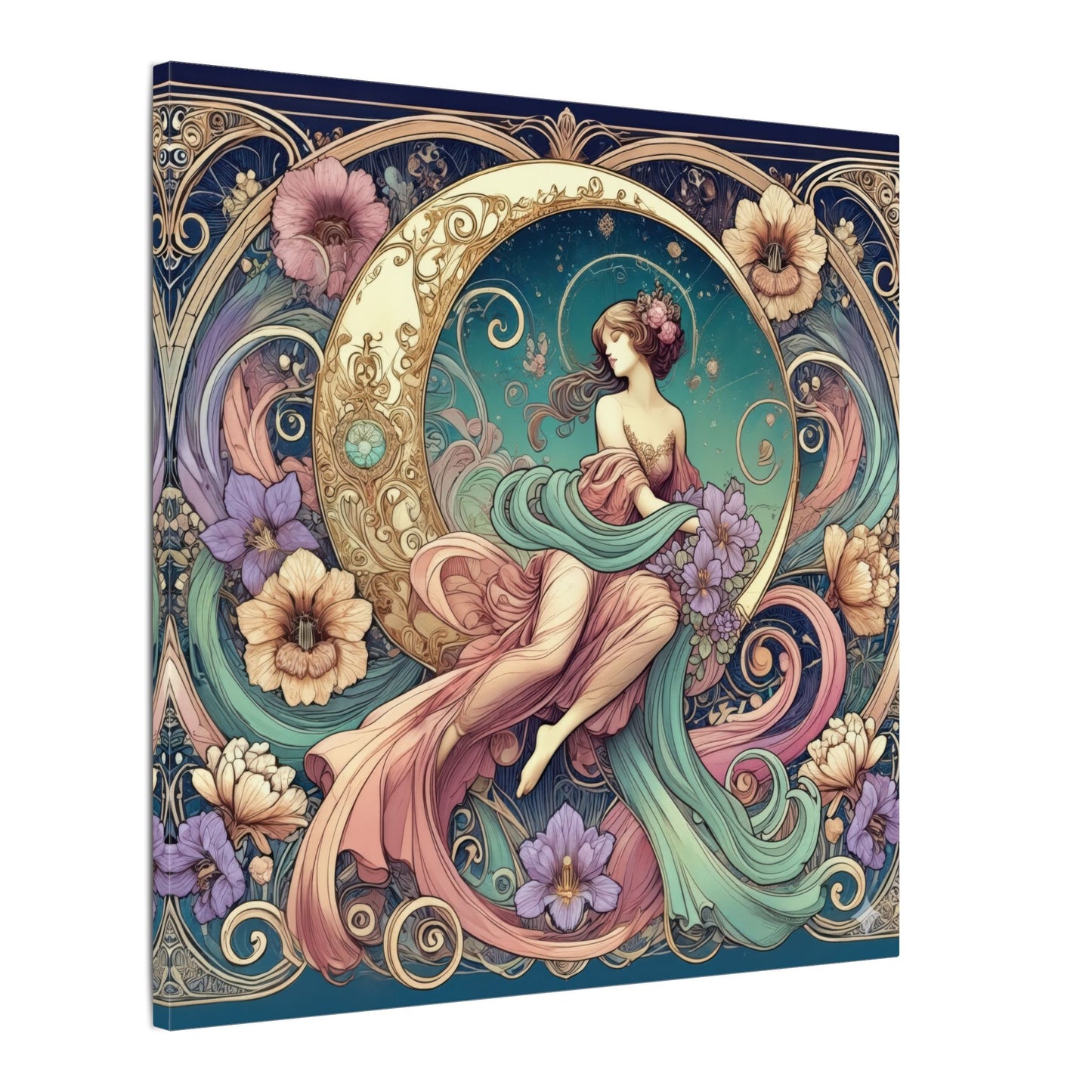 Floral Moon Muse – Art Nouveau Goddess Wall Art