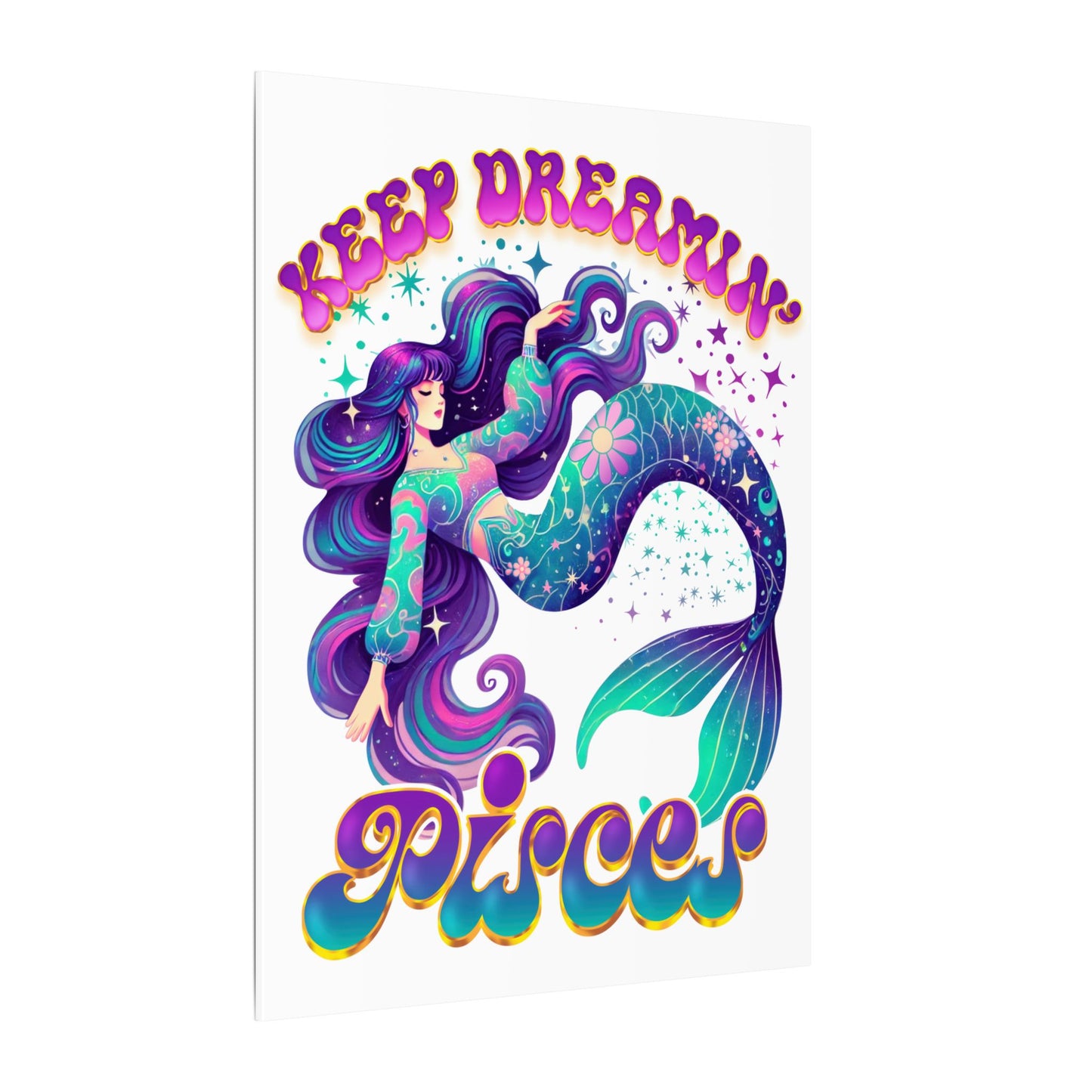 Keep Dreamin’ Pisces Mermaid – Retro Rainbow Zodiac Canvas Wall Art