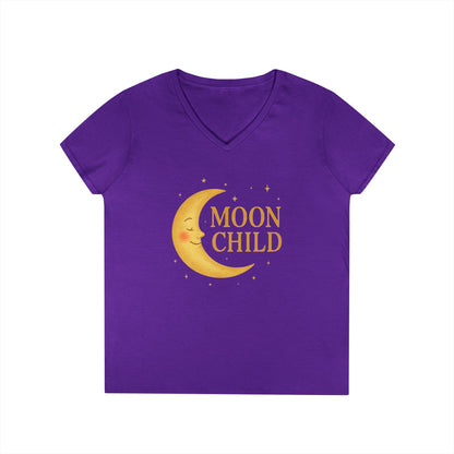 Moon Child Women’s V-Neck Tee – Empowering Celestial Lunar Zodiac Shirt
