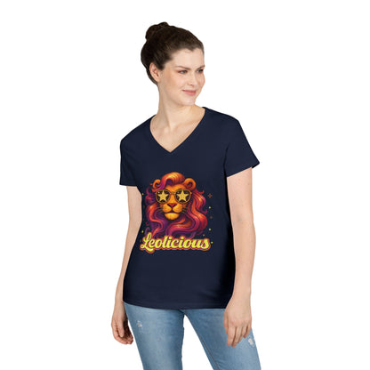 Leolicious Women’s V-Neck Tee – Empowering Retro Lion Zodiac Shirt