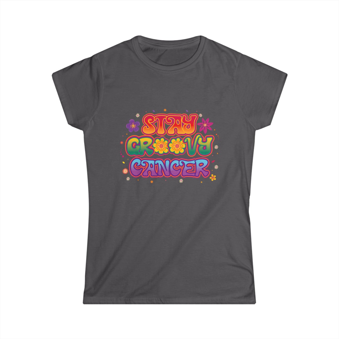Stay Groovy Cancer Women’s Softstyle Tee – Empowering Retro Zodiac Shirt