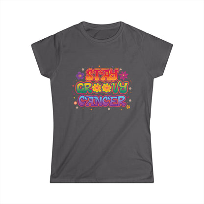Stay Groovy Cancer Women’s Softstyle Tee – Empowering Retro Zodiac Shirt