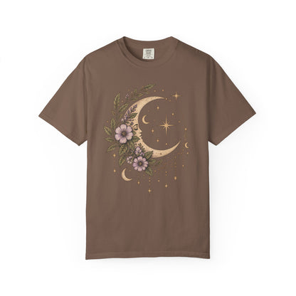 Vintage Night Sky Floral Crescent Moon Unisex T-Shirt