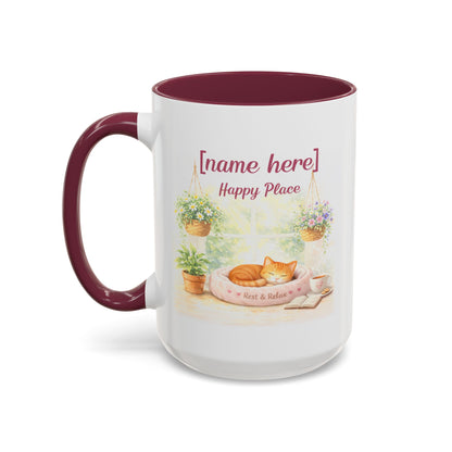Personalized Name Cat Mug - Custom "Happy Place" Ceramic Mug for Cat Lovers