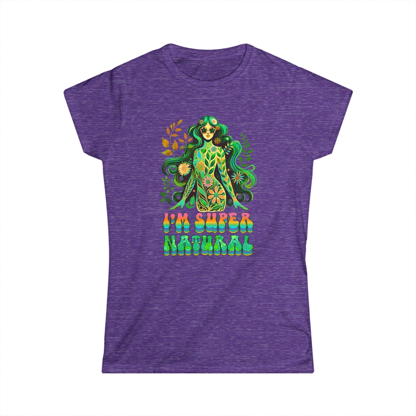 I’m Super Natural Women’s Softstyle Tee – Empowering Botanical Retro Shirt
