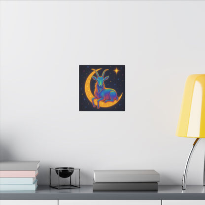 Rainbow Goat on the Moon – Capricorn Celestial Wall Art