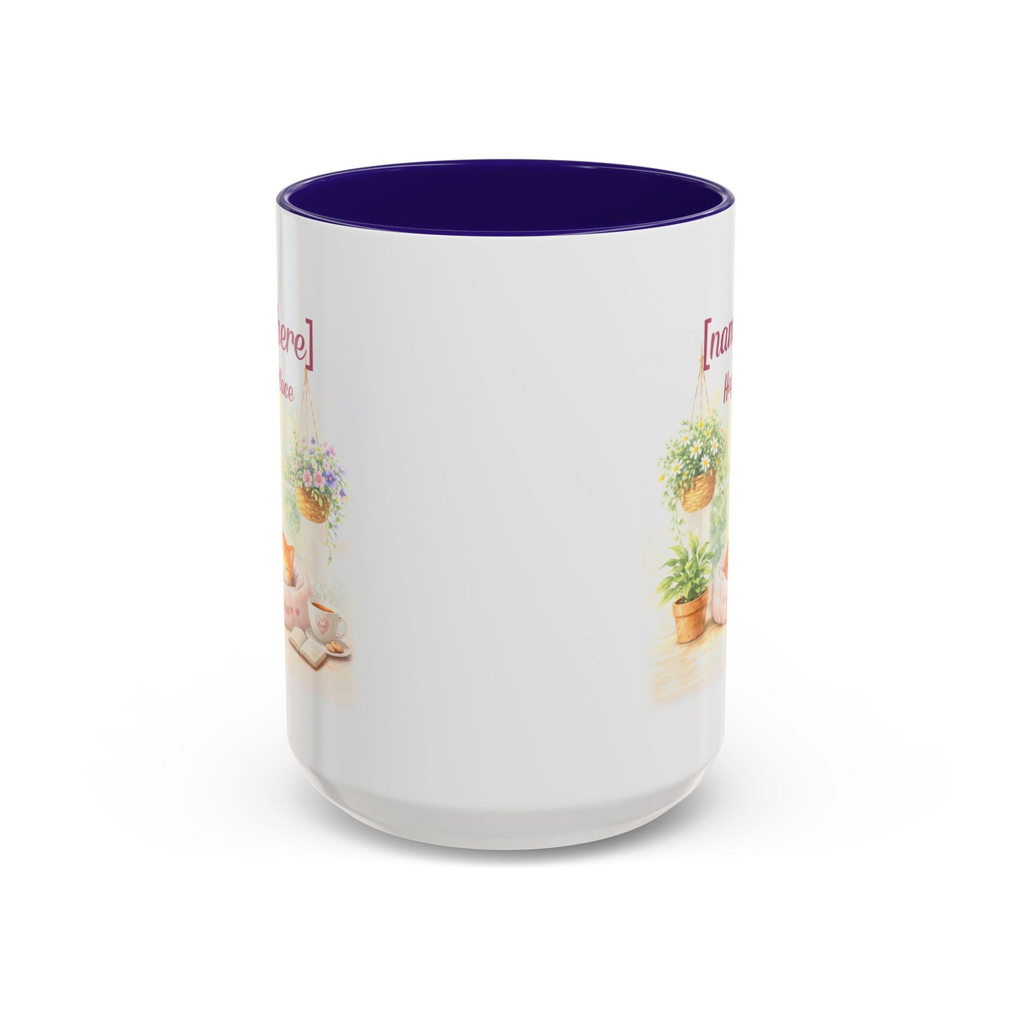 Personalized Name Cat Mug - Custom "Happy Place" Ceramic Mug for Cat Lovers