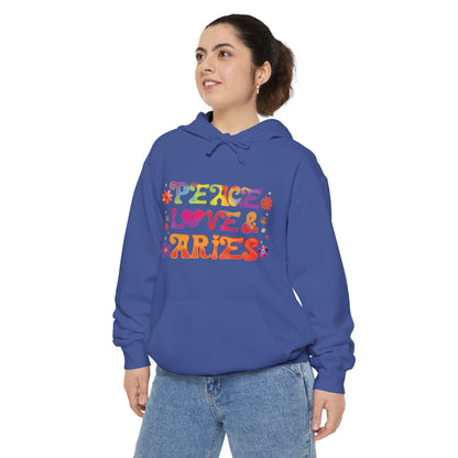 Peace Love & Aries Unisex Hoodie – Groovy Retro Comfort Colors Midweight Hoodie