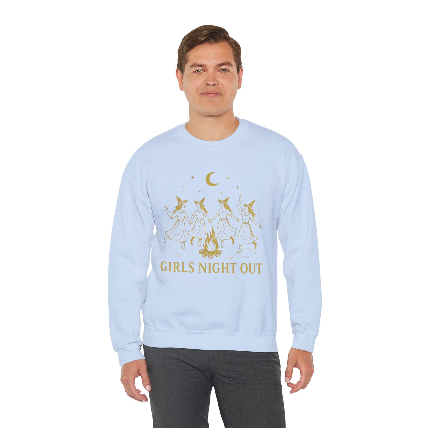 Girls Night Out Crewneck Sweatshirt – Dancing Witches Bonfire Graphic (Unisex)
