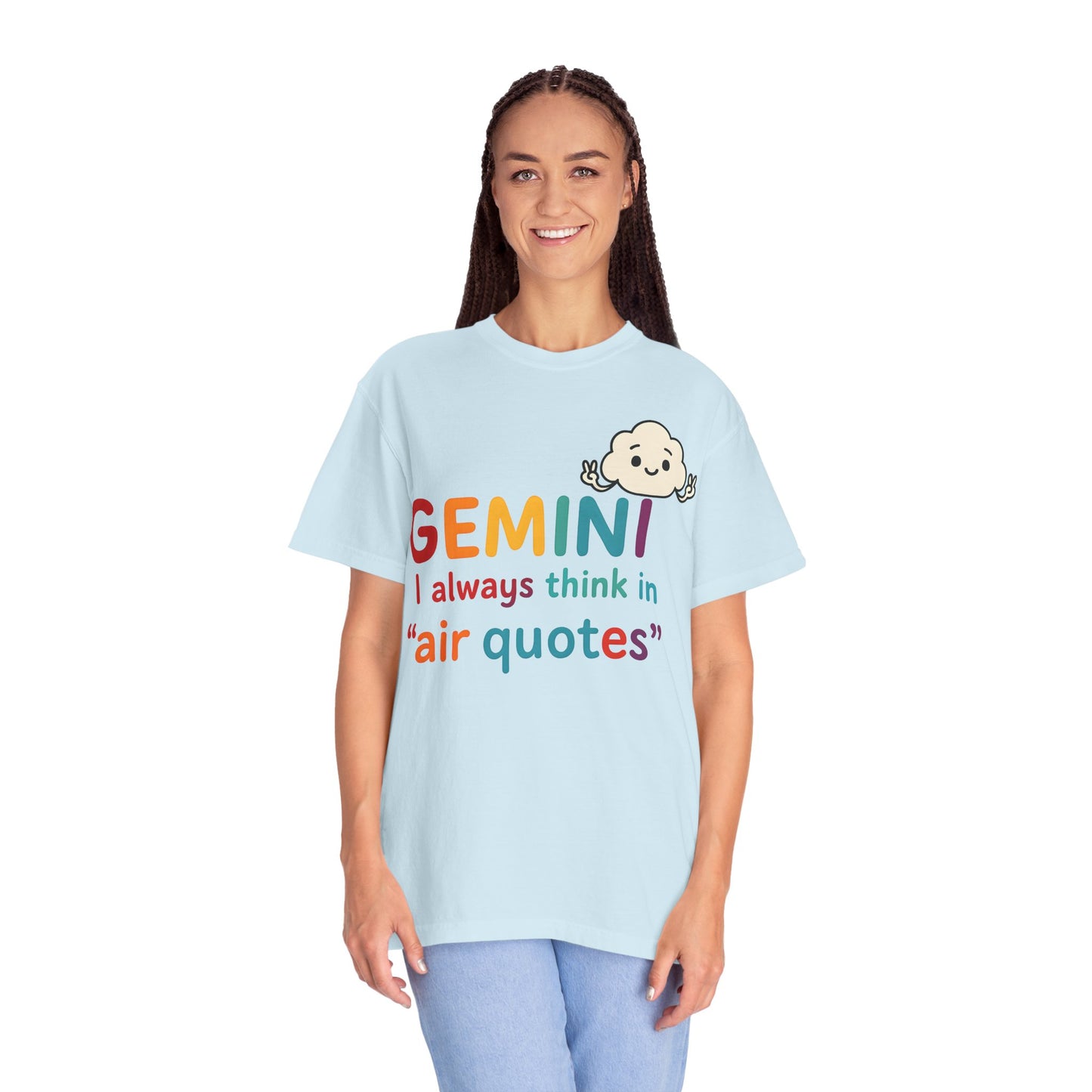 Gemini I Always Think in Air Quotes Tee – Colorful Zodiac Humor Shirt