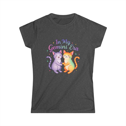In My Gemini Era Women’s Softstyle Tee – Empowering Zodiac Cat Shirt