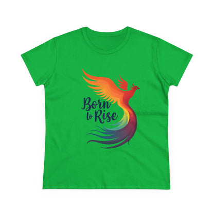 Born to Rise Women’s Crewneck Tee – Empowering Phoenix Colorful Shirt