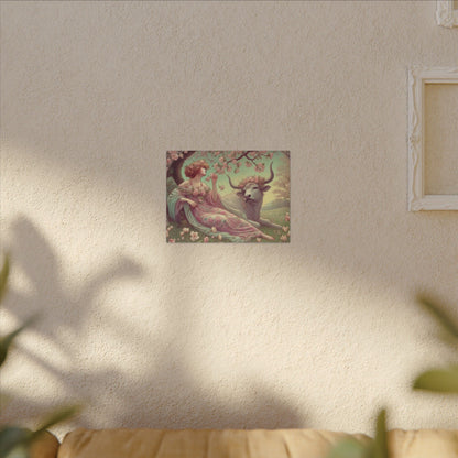 Secret Meadow: Bull and Bloom | Taurus Goddess Art Nouveau Zodiac Wall Art