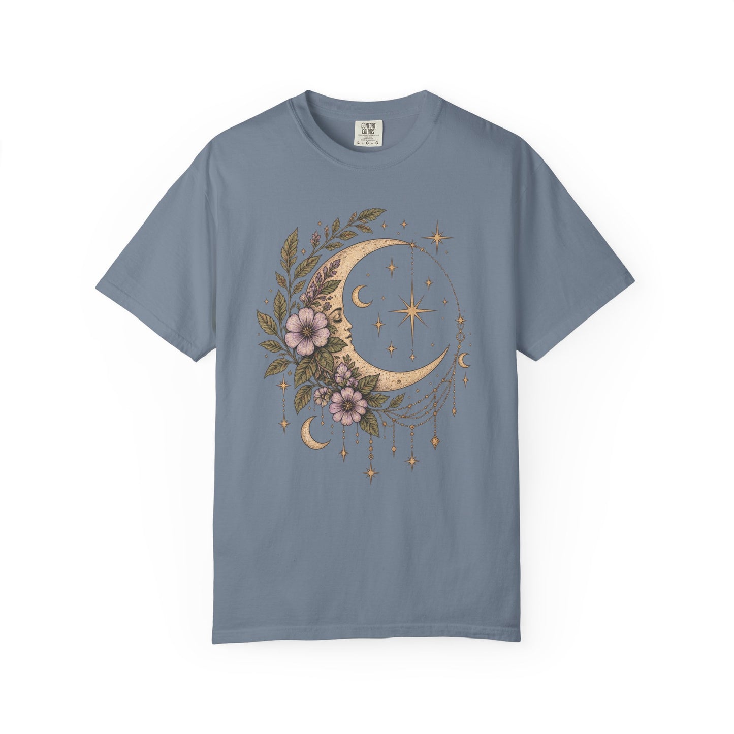 Vintage Night Sky Floral Crescent Moon Unisex T-Shirt