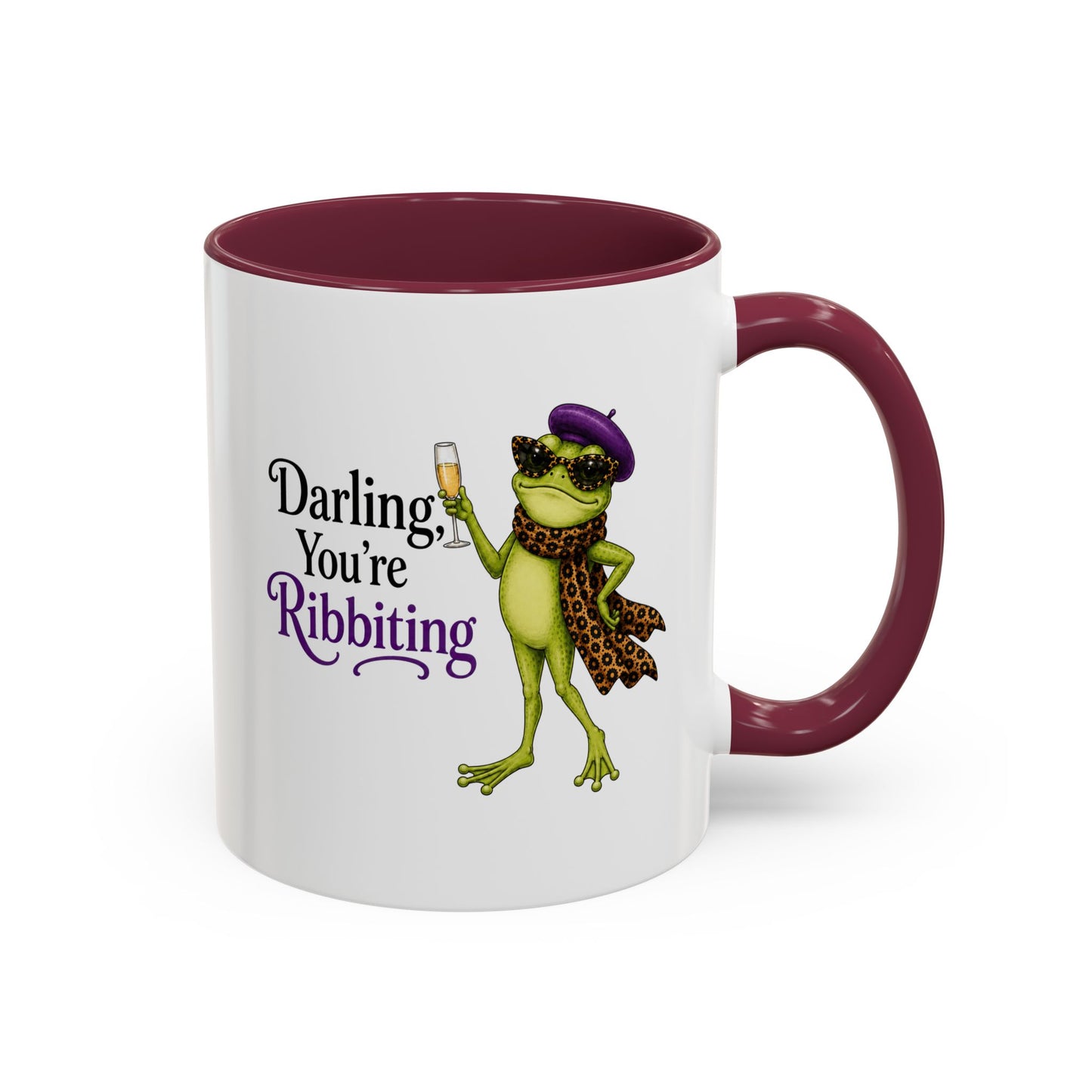 Darling You're Ribbiting Frog Mug | Funny Fashion Frog Coffee Mug | Glam Frog Gift for Women | Colored Mug
