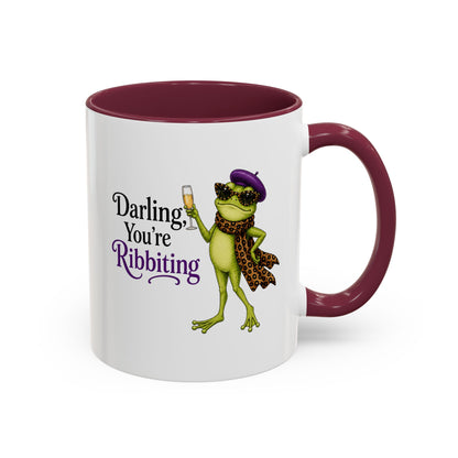 Darling You're Ribbiting Frog Mug | Funny Fashion Frog Coffee Mug | Glam Frog Gift for Women | Colored Mug