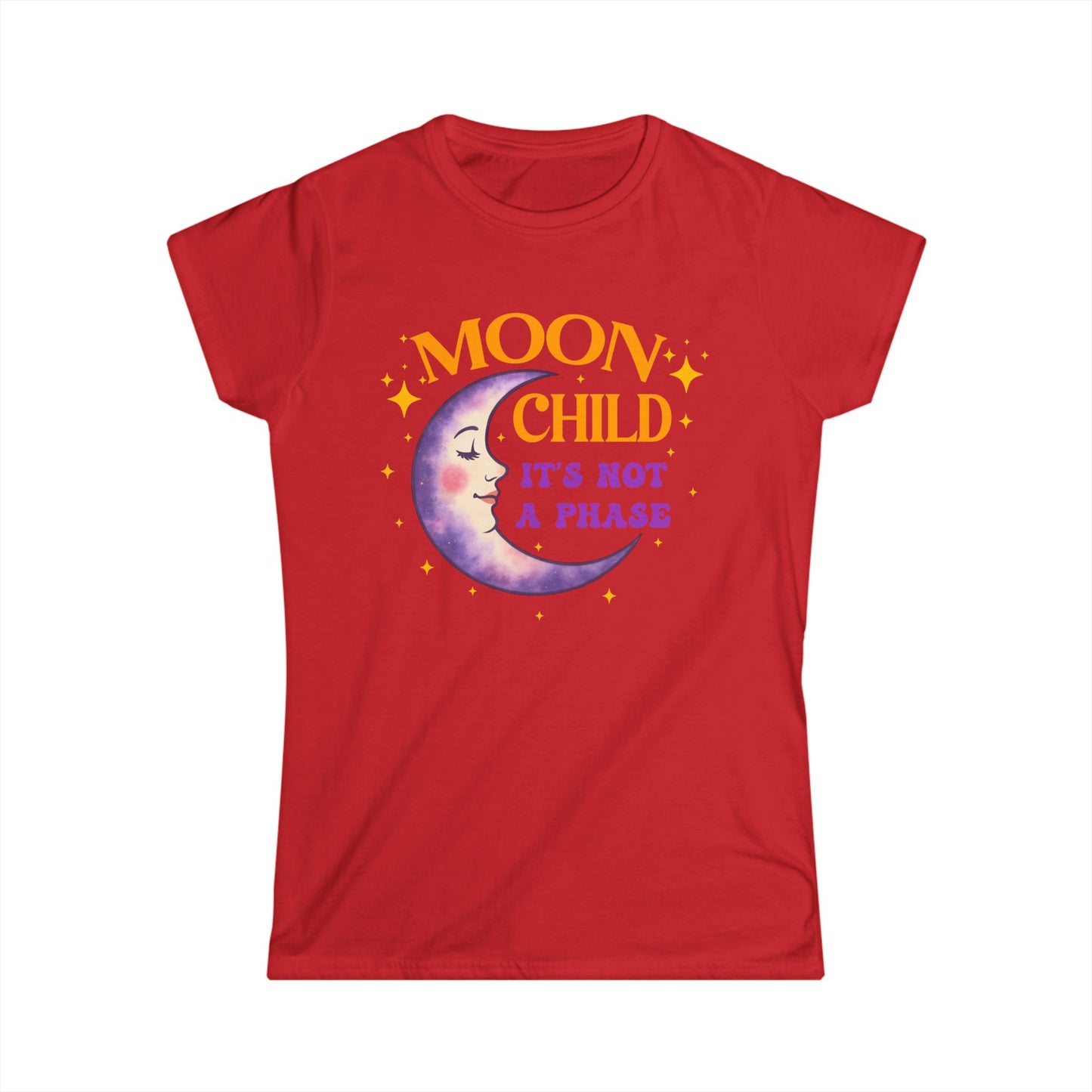 Moon Child Women’s Softstyle Tee – Empowering Celestial Colorful Shirt