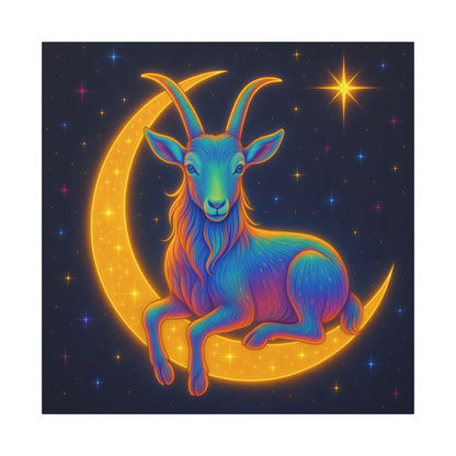 Rainbow Goat on the Moon – Capricorn Celestial Wall Art