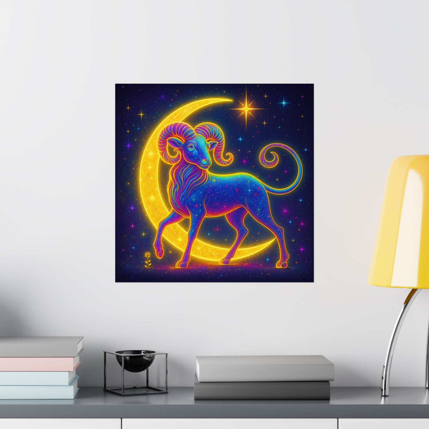 Electric Aries – Radiant Ram of the Crescent Moon (Wall Art)
