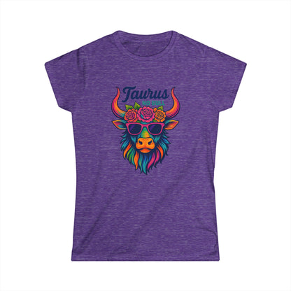 Taurus No Bull Women’s Softstyle Tee – Empowering Floral Zodiac Shirt
