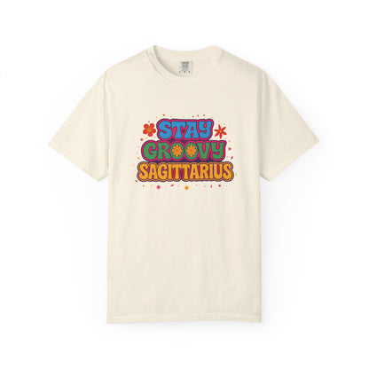 Stay Groovy Sagittarius – Retro Flower Power Zodiac Shirt