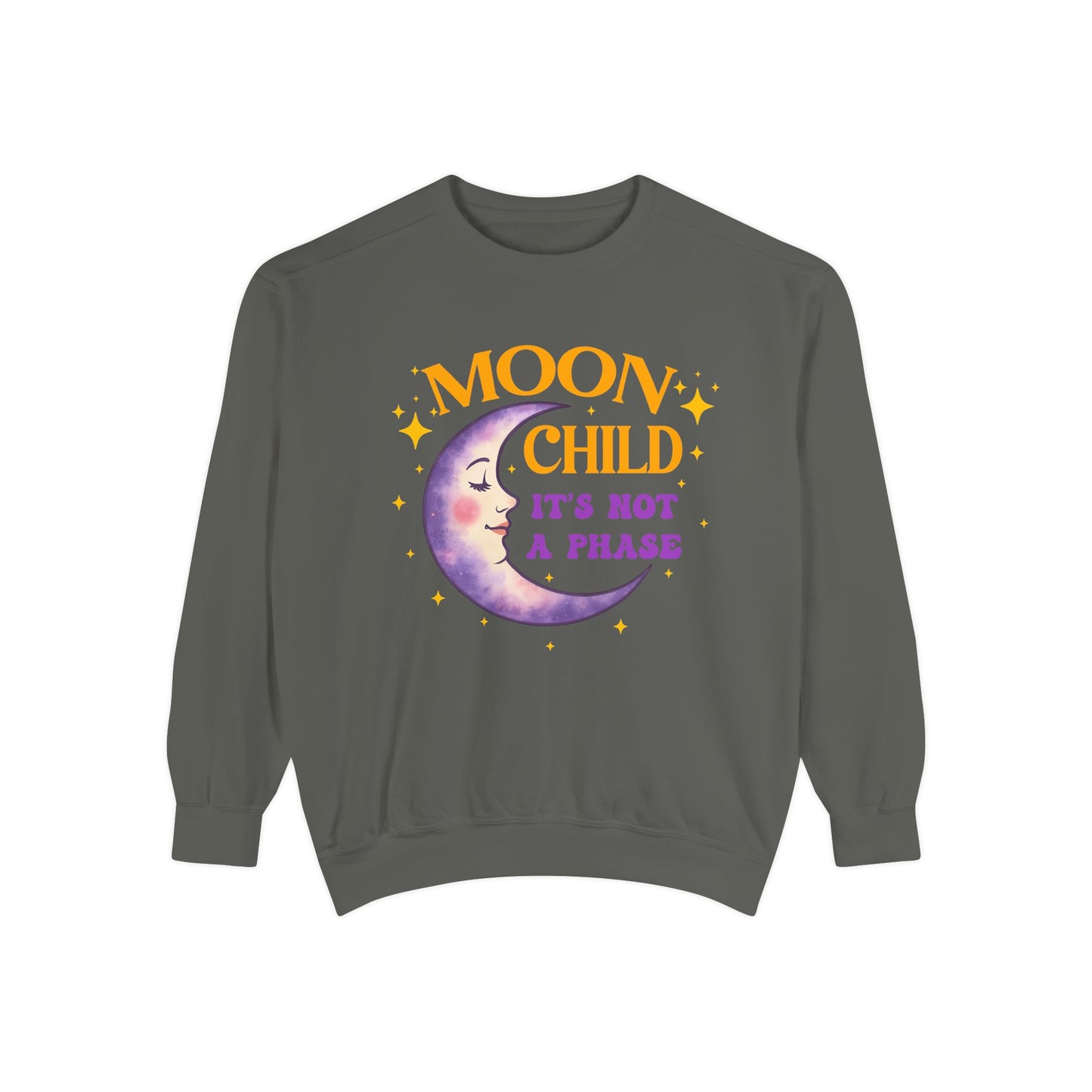 Moon Child It's Not a Phase Unisex Crewneck – Colorful Celestial Comfort Colors Midweight Sweatshirt