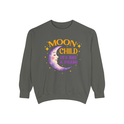 Moon Child It's Not a Phase Unisex Crewneck – Colorful Celestial Comfort Colors Midweight Sweatshirt