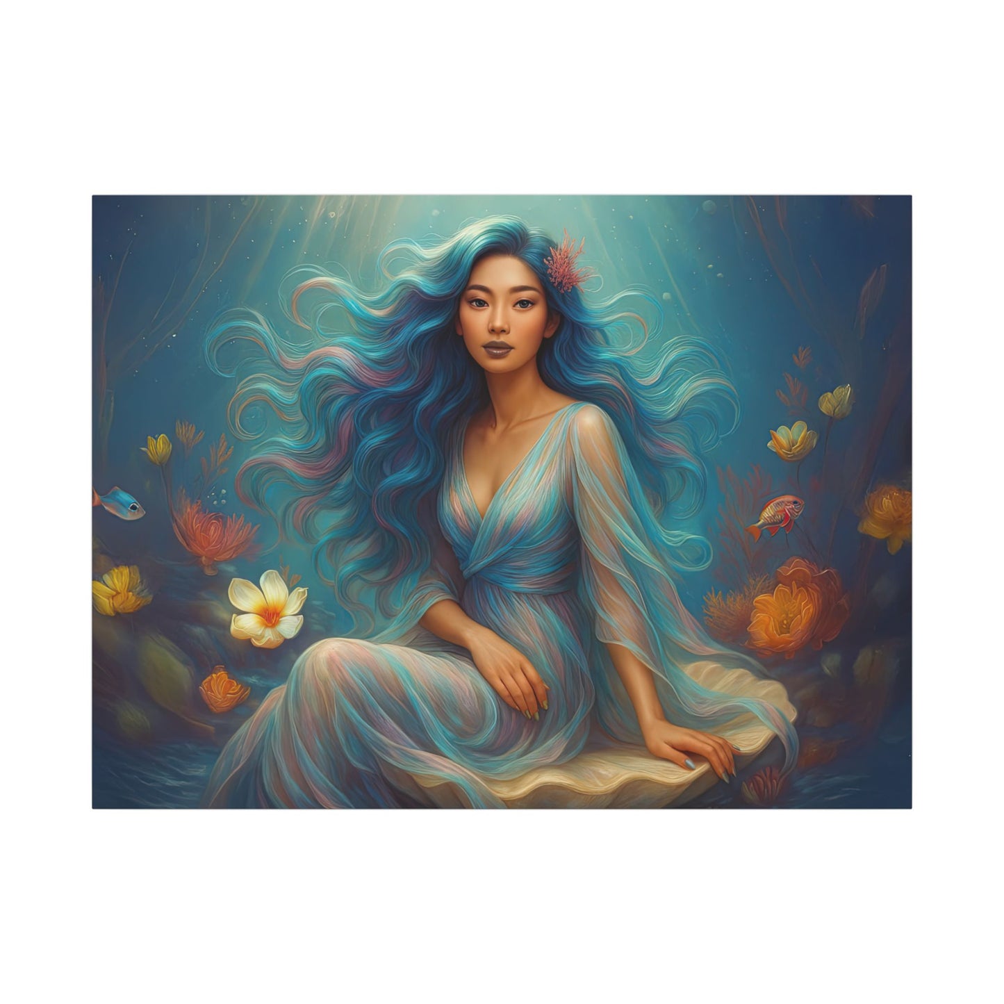 Pisces Zodiac Wall Art, Ocean Goddess Canvas Print, Astrology Home Decor, Pisces Gift for Her, Underwater Fantasy Painting, Star Sign Wall Decor