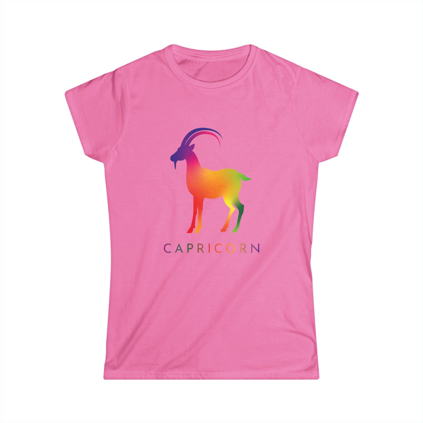 Capricorn Women’s Softstyle Tee – Empowering Rainbow Zodiac Shirt