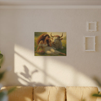 Taurus Zodiac Wall Art, Renaissance Taurus Canvas Print, Astrology Home Decor, Taurus Gift for Her, Celestial Bull Painting, Star Sign Wall Decor