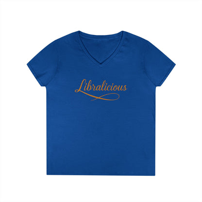 Libralicious Women’s V-Neck Tee – Empowering Retro Zodiac Script Shirt