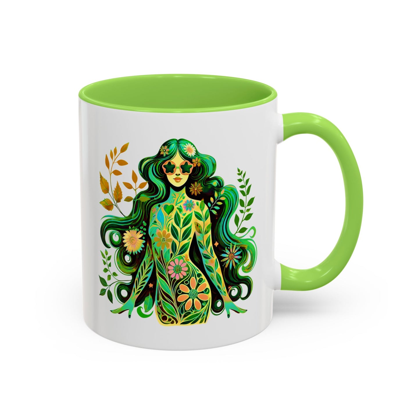 I’m Super Natural – Groovy Earth Goddess Two-Sided Mug (Yellow or Green, 11oz & 15oz)