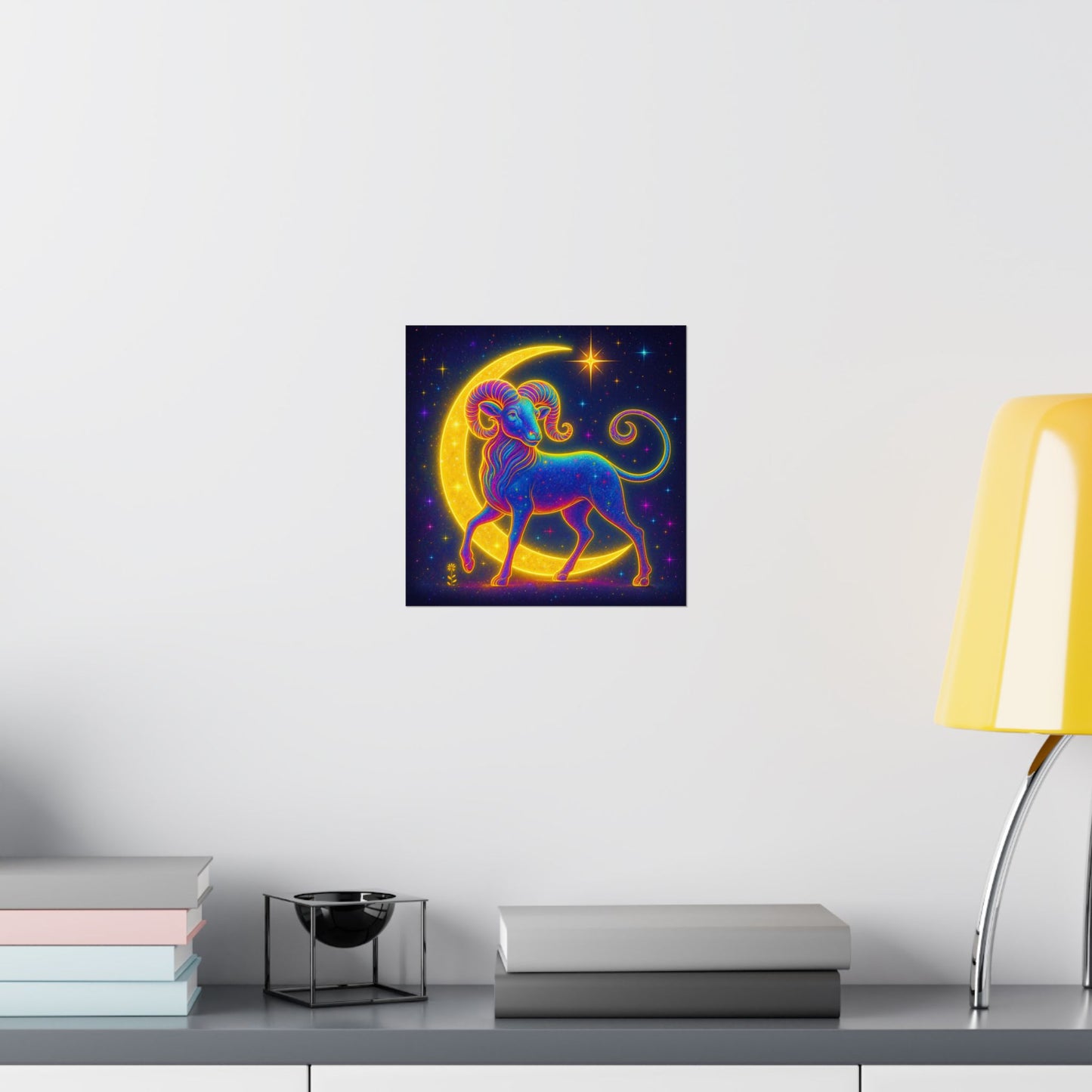 Electric Aries – Radiant Ram of the Crescent Moon (Wall Art)