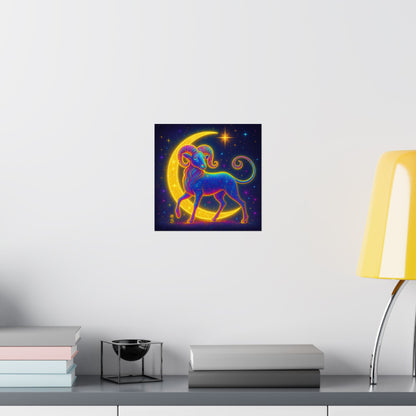 Electric Aries – Radiant Ram of the Crescent Moon (Wall Art)