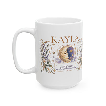 Personalized Moon Mug, Custom Name Coffee Cup, Boho Celestial Crescent Moon Mug, Astrology Gift for Her