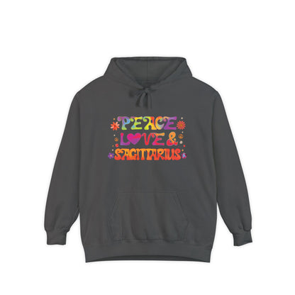 Peace Love & Sagittarius Unisex Hoodie – Groovy Retro Comfort Colors Midweight Hoodie