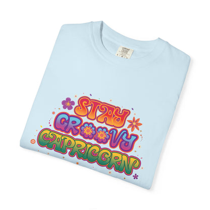 Stay Groovy Capricorn – Retro Flower Power Zodiac Tee
