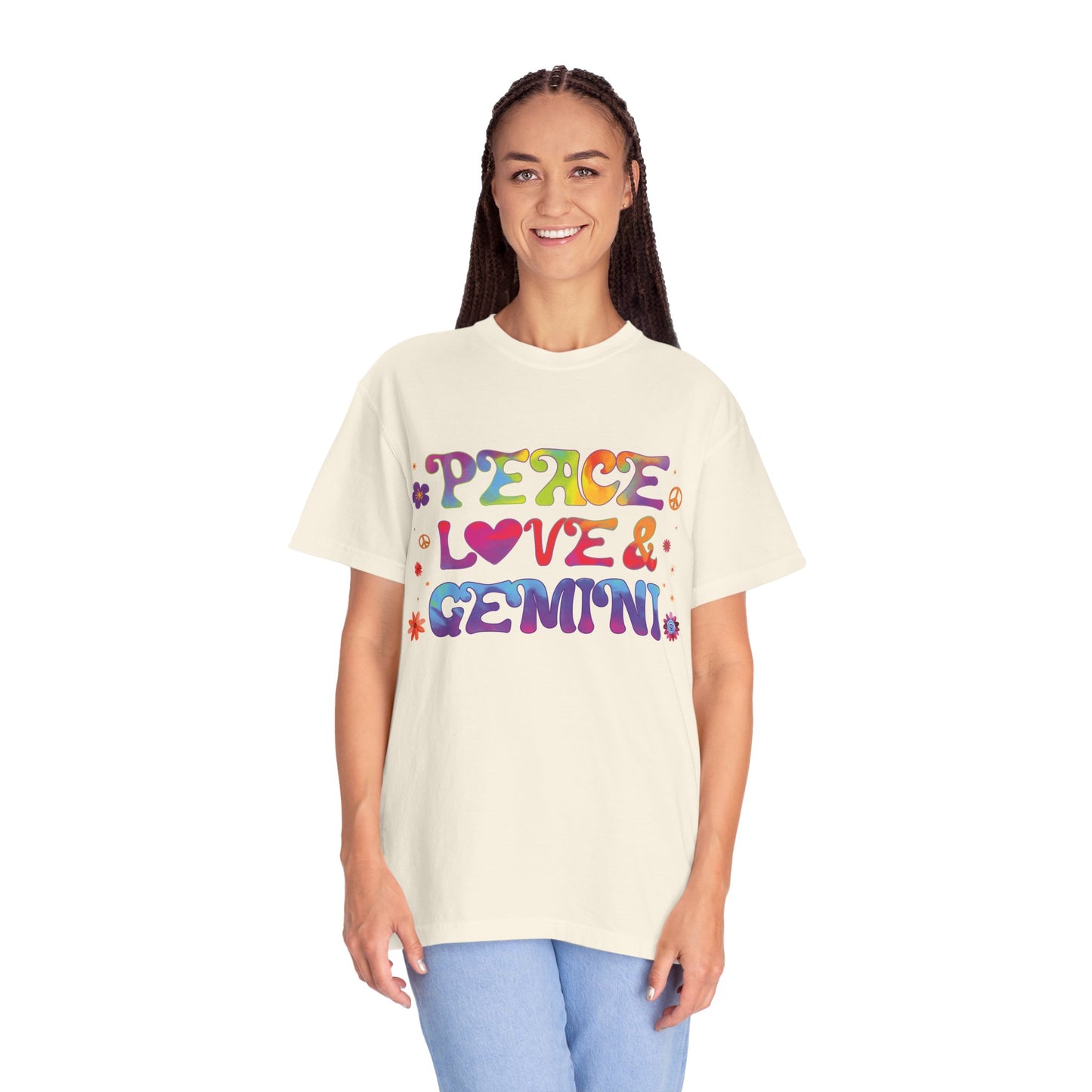 Peace Love & Gemini – Retro Groovy Zodiac Tee
