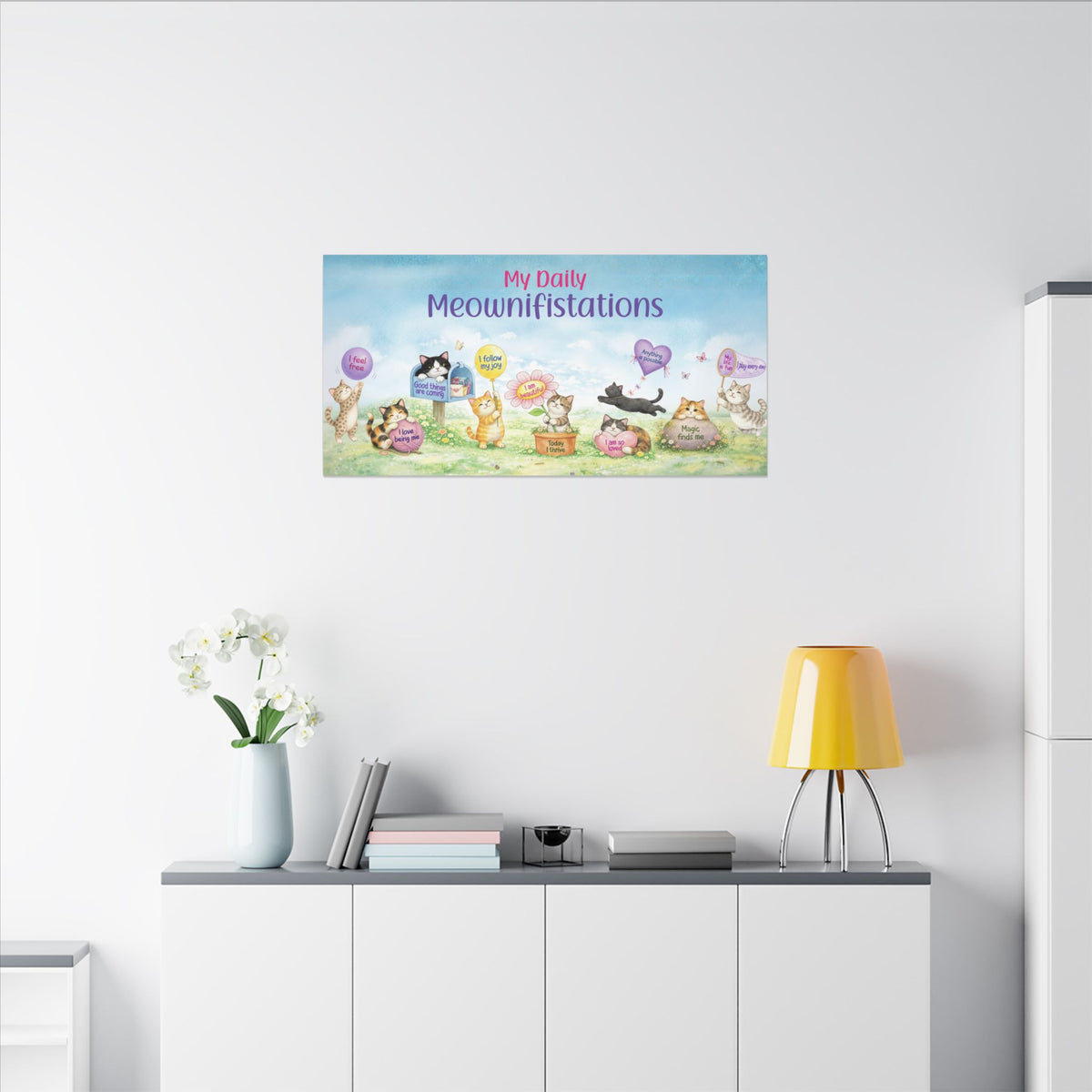 Cat Affirmation Wall Art, Whimsical Cats Canvas Print, Positive Affirmation Home Decor, Cute Cat Lover Gift, Inspirational Stretched Canvas Art