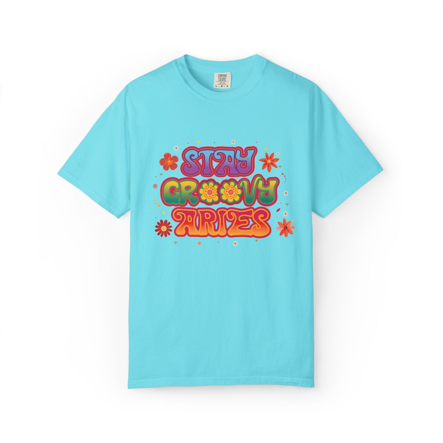 Stay Groovy Aries Tee – Colorful Retro Zodiac Shirt, 70s Flower Power Style