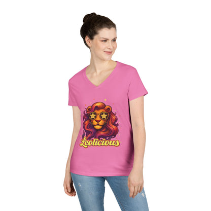 Leolicious Women’s V-Neck Tee – Empowering Retro Lion Zodiac Shirt
