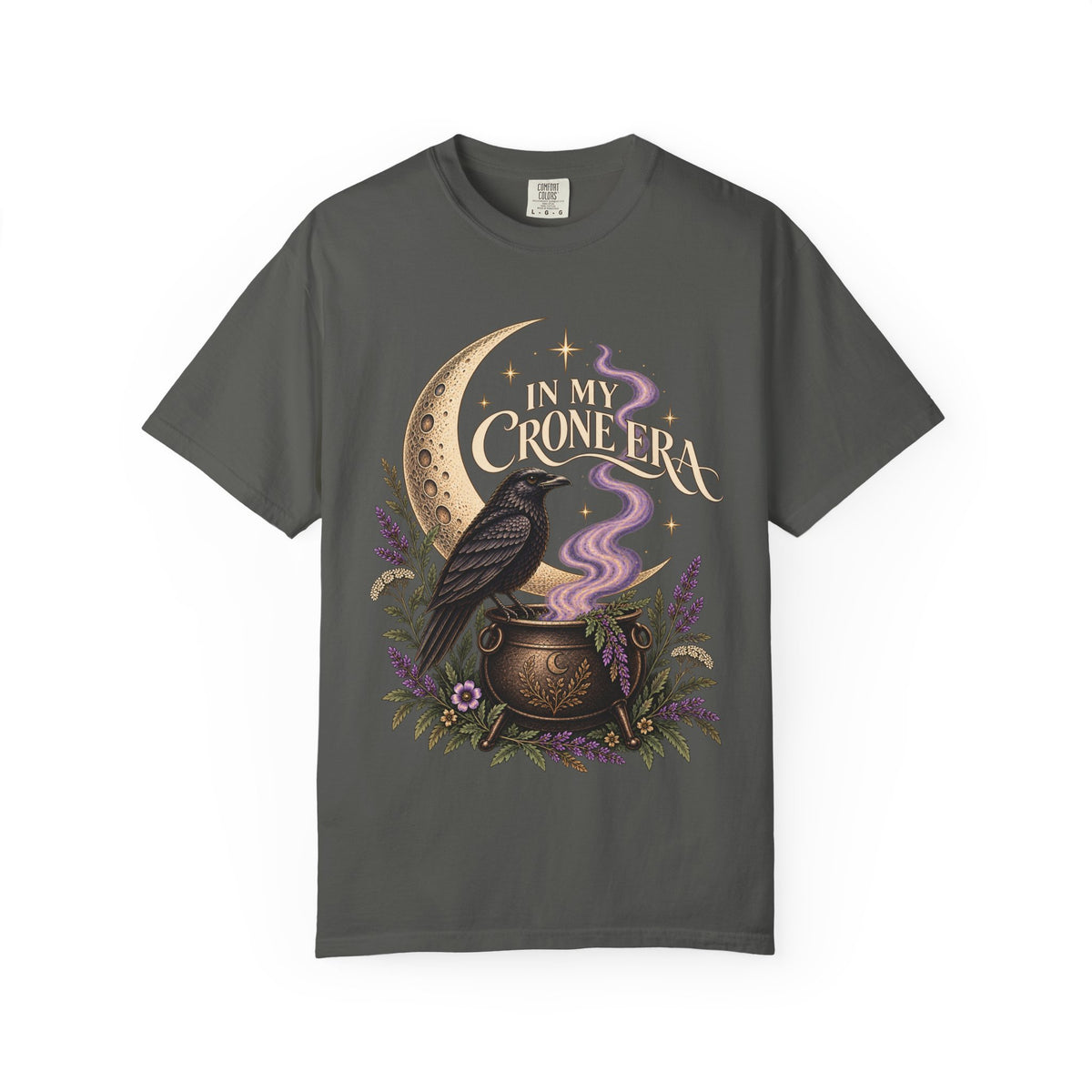Crone Era Shirt, Witchy Gothic Botanical Raven Cauldron Tee