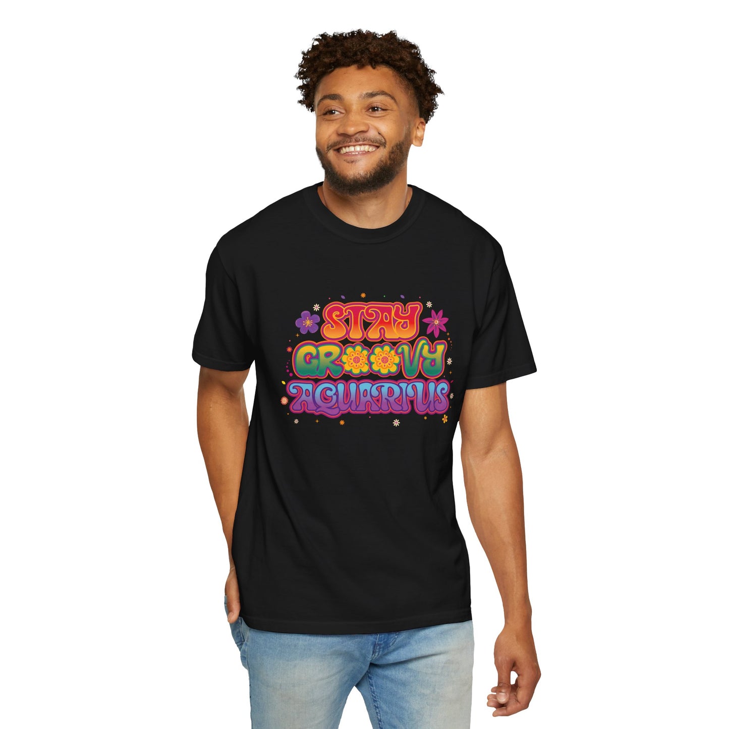 Stay Groovy Aquarius – Retro Flower Power Tee
