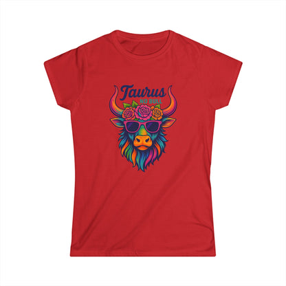 Taurus No Bull Women’s Softstyle Tee – Empowering Floral Zodiac Shirt