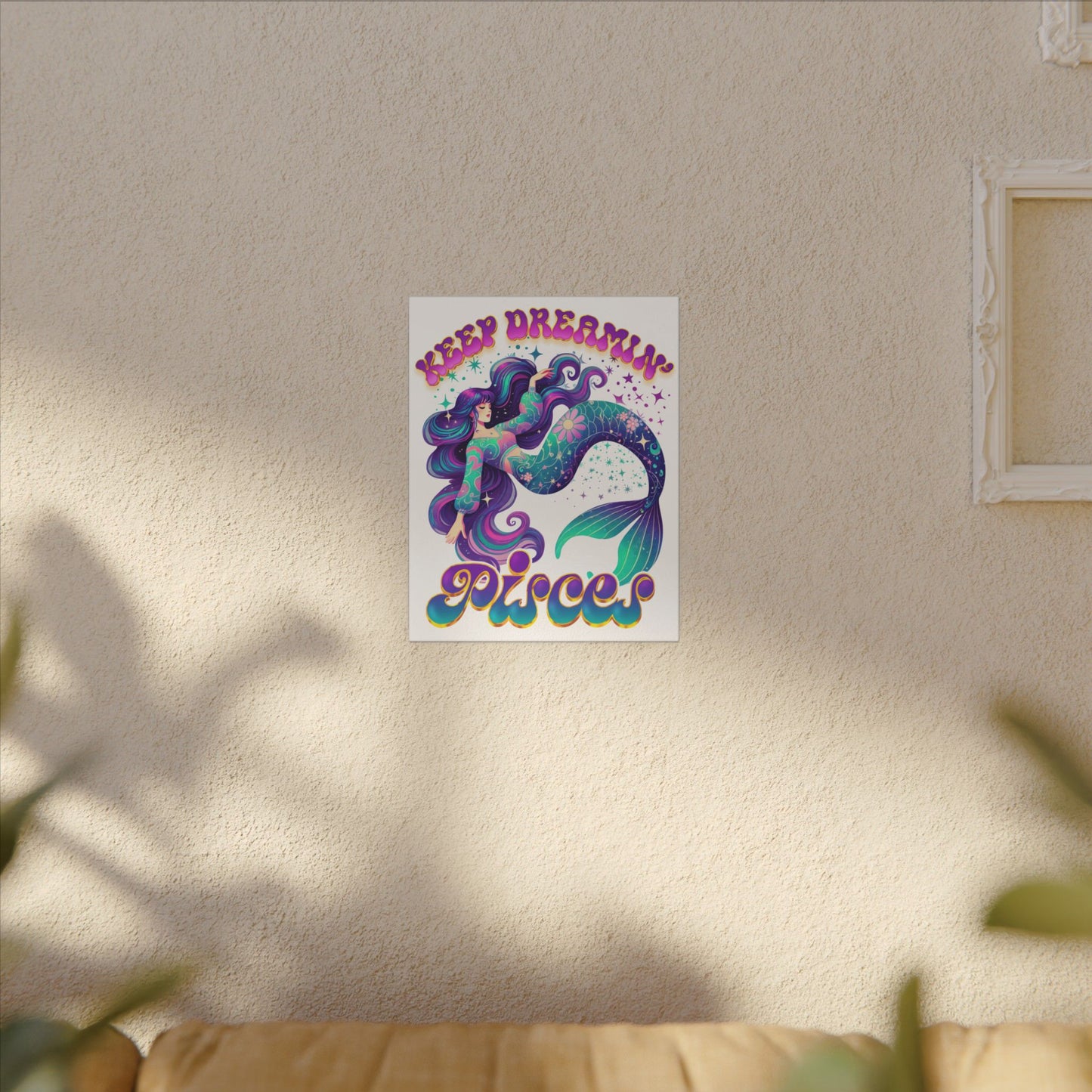 Keep Dreamin’ Pisces Mermaid – Retro Rainbow Zodiac Canvas Wall Art