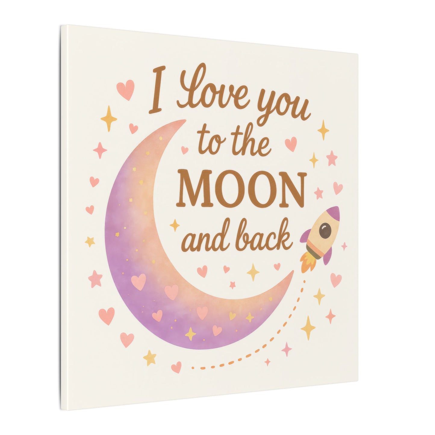 I Love You to the Moon and Back – Adorable Pastel Moon & Rocket Wall Art (Eco-friendly Canvas)
