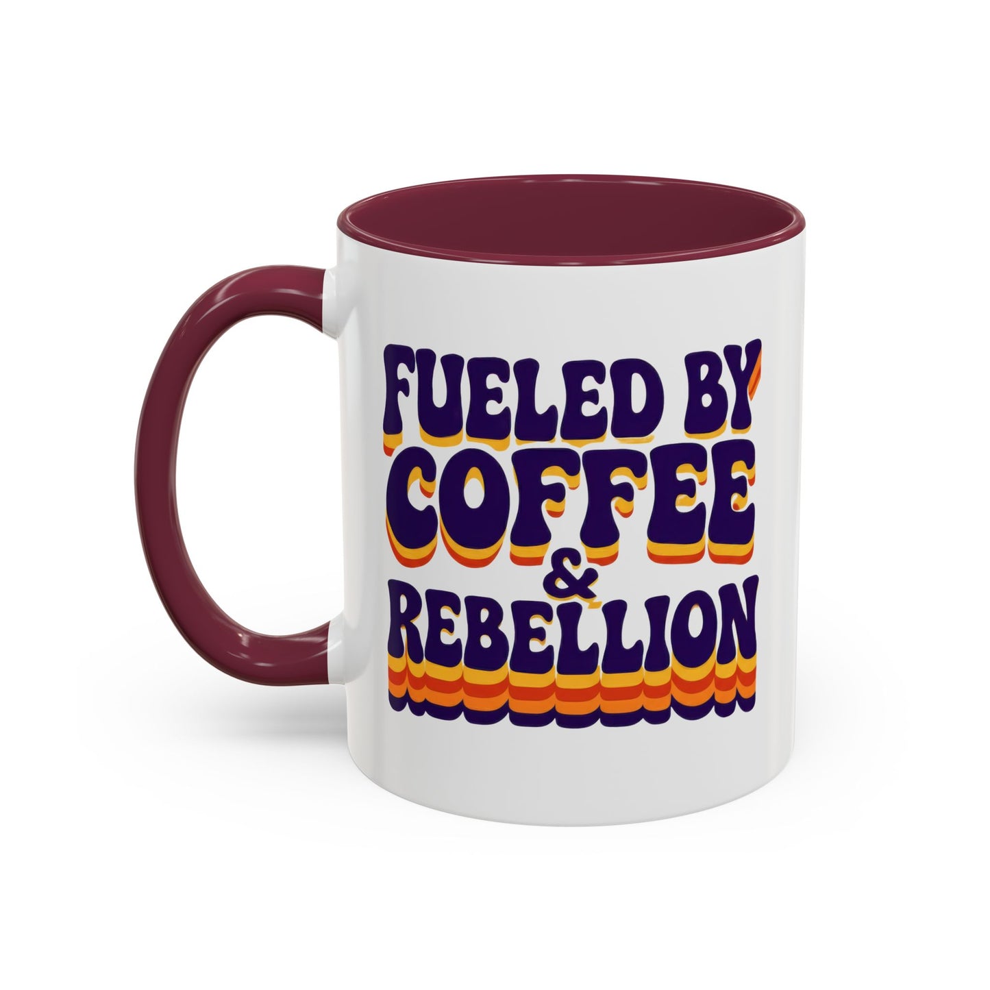 Fueled by Coffee & Rebellion – Funny Retro Mug (Color Accent, 11oz & 15oz)