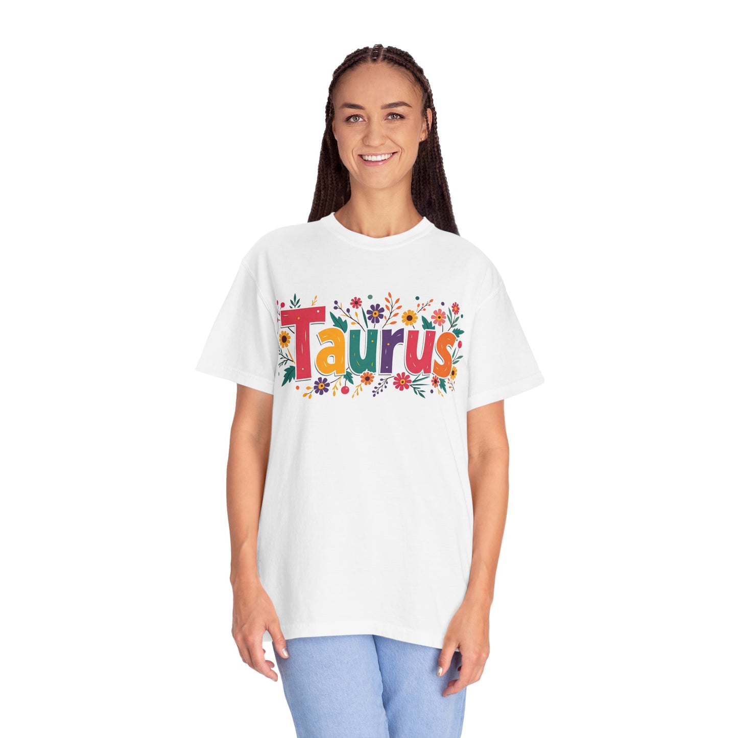 Taurus in Bloom – Colorful Floral Aesthetic Tee