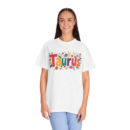 Taurus in Bloom – Colorful Floral Aesthetic Tee